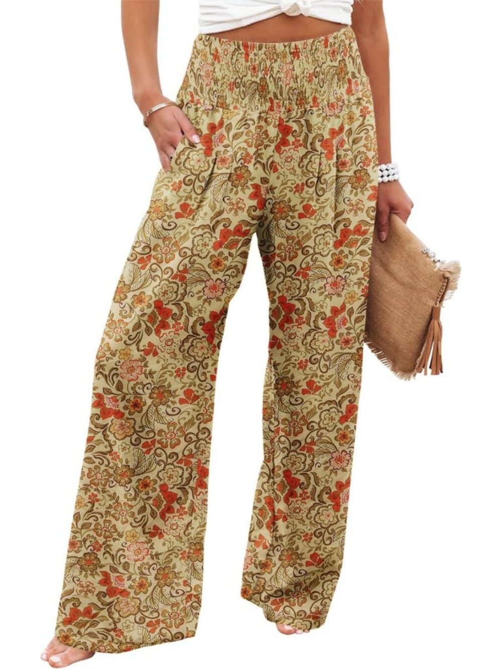 High-Waisted Elastic Palazzo Pants for Women | Casual Wide Leg Lounge Trousers